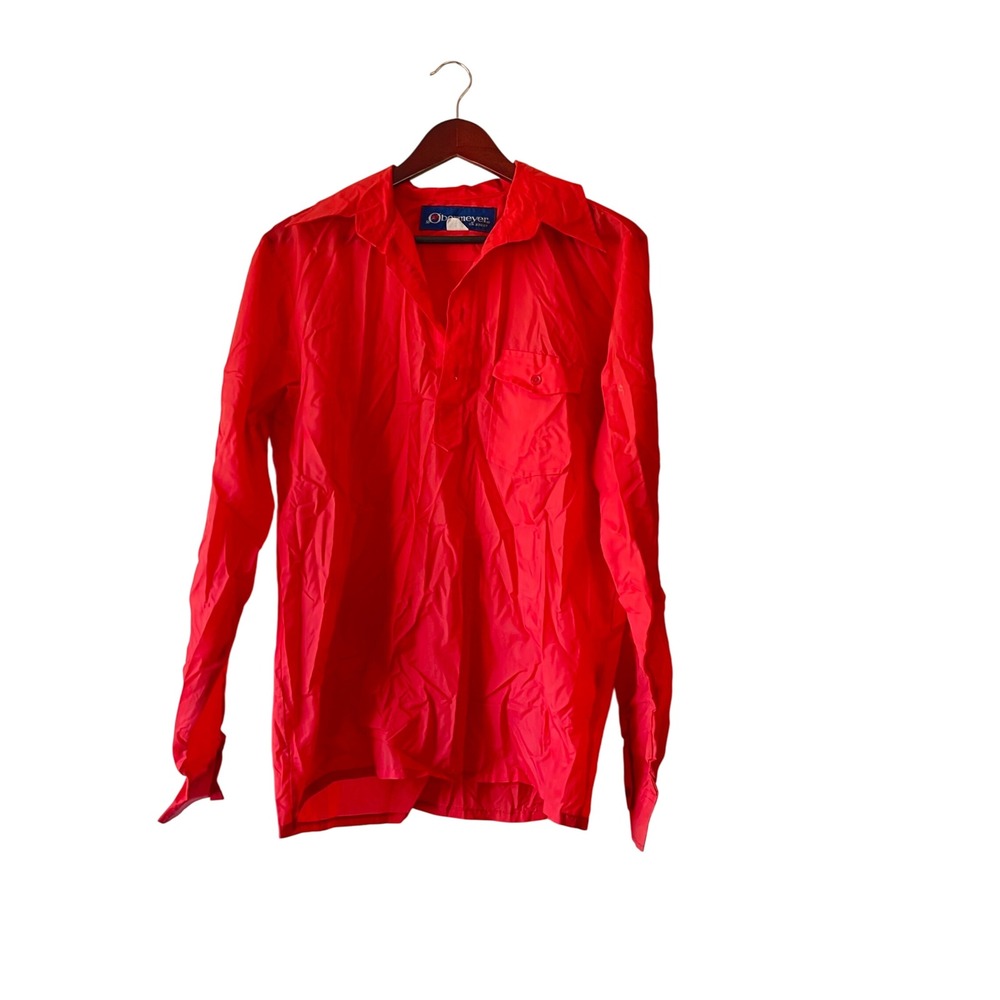 Vintage Obermeyer‎ 70s Pullover Shirt Mens M Red Nylon Long Sleeve Collared